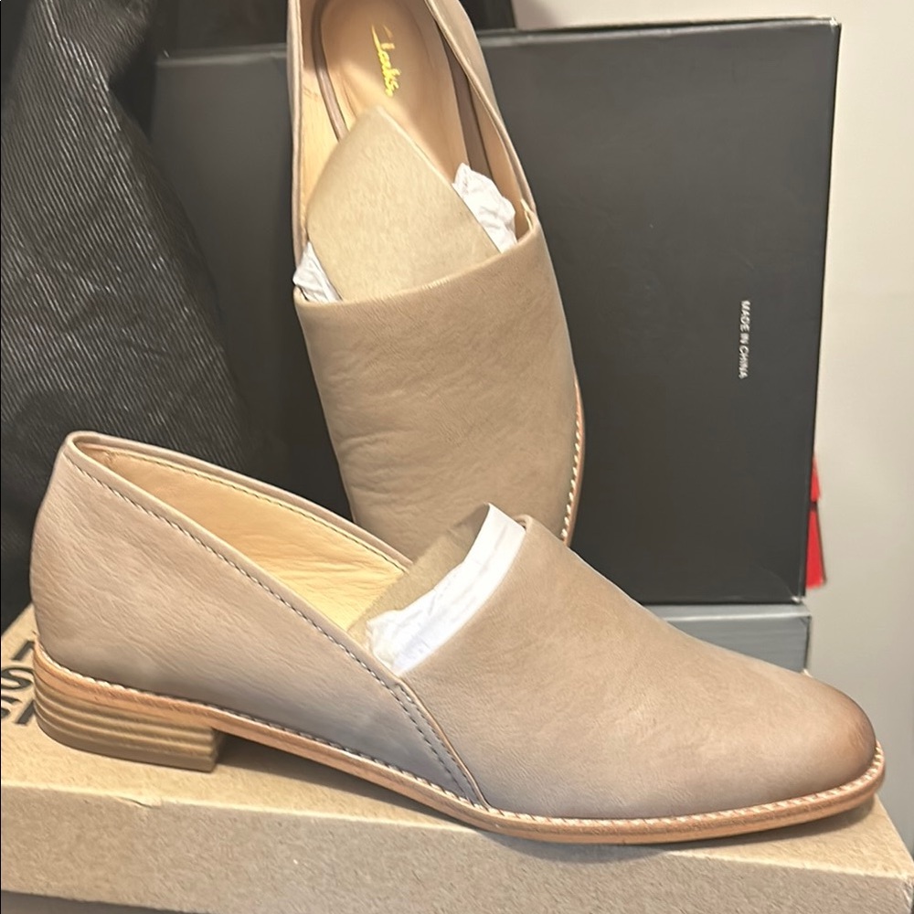Clarks Beige Leather Loafers